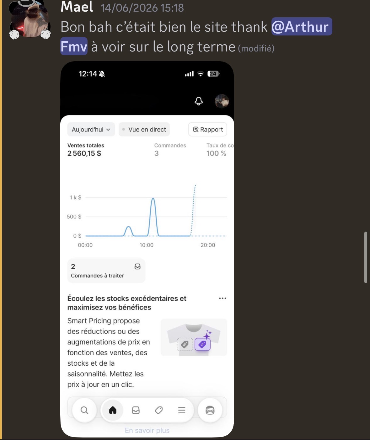 2,560$ en 1 jour — Mael